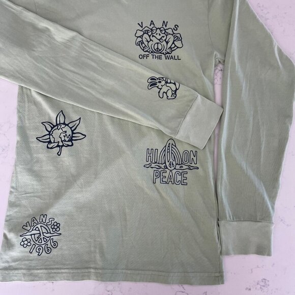 Vans Vintage Peace of Mind Classic Fit LS Cotton T Shirt Celadon Green Sz XS - Picture 3 of 13